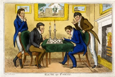 Schachspiel, veröffentlicht von McCleary, Dublin, 1819 (handkolorierter Stich)